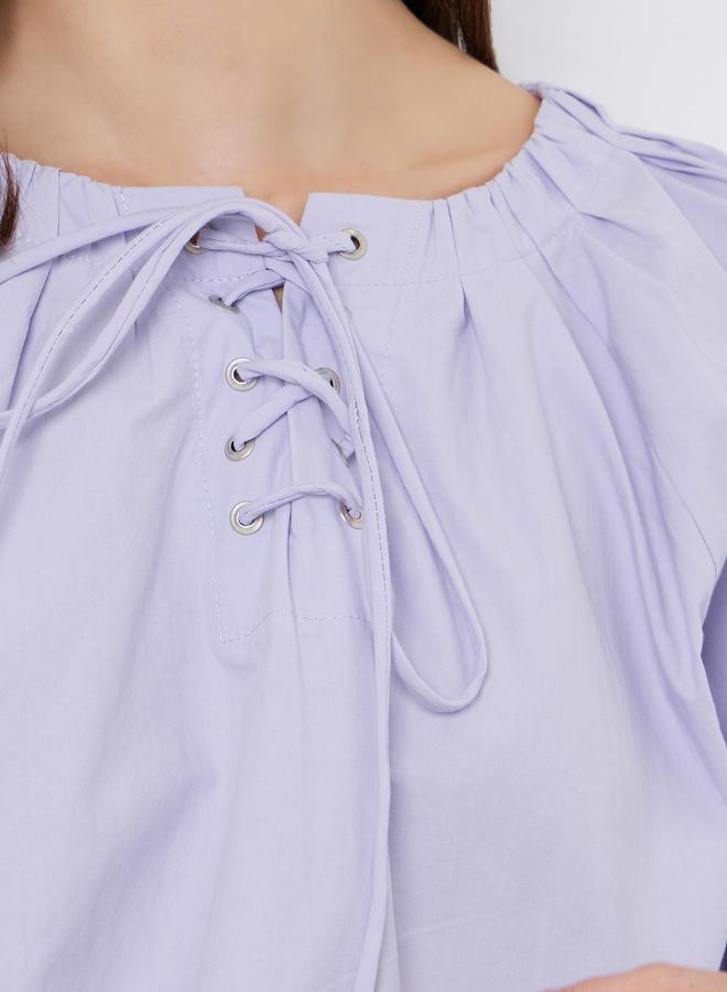 Styli Women Purple Lace-Up Long Sleeve Blouse - Image 2